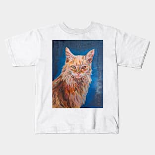 cat on a blue background Kids T-Shirt